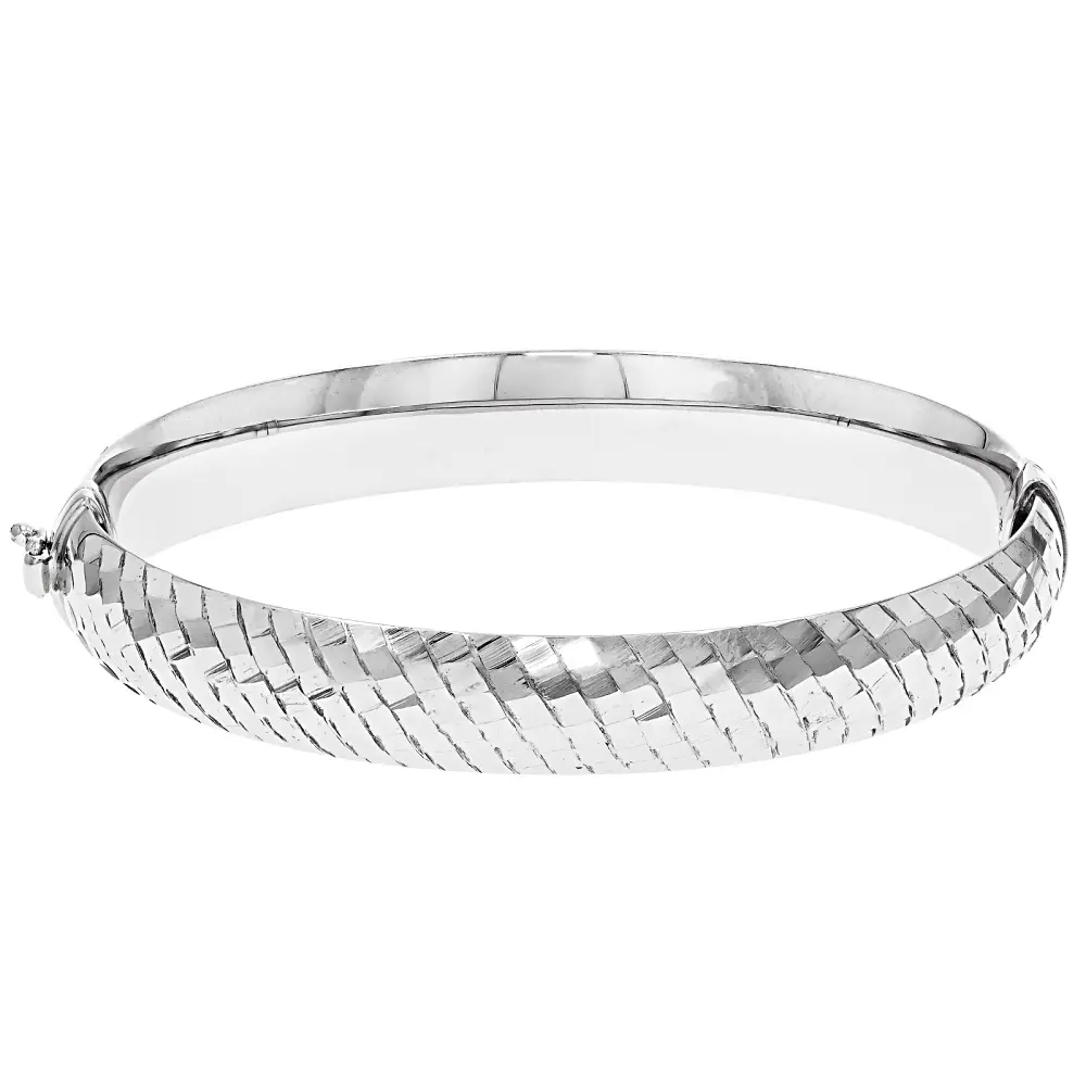 JTV Rhodium-Plated Sterling Silver Diamond Cut Tube Bracelet, 10mm, with Hidden Box Clasp and Safety Lock, Physical Silver Bracelets & Anklets, Female, Gift, Adults, 925 Real Silver Bracelets & Anklets