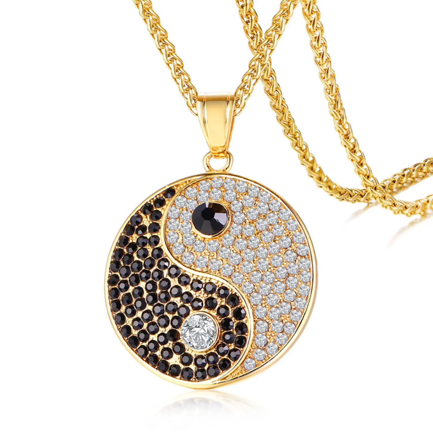OIDEA Men's Yin Yang Bagua Circular Emblem Necklace, Gold-Tone Spiritual Jewelry with Rhinestones on a 23.6" Stainless Steel Chain, Casual Ethnic, Circular Emblem Necklaces, Chain Jewelry Necklaces