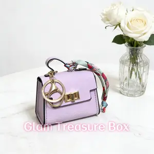 Women's 1PCS Leather Keychain - Cute Bag Charm, Car Keyring with Colorful Strap, Small Purse Accessory, Mini Gifts for Coworkers, Mother's Day Gift for Her