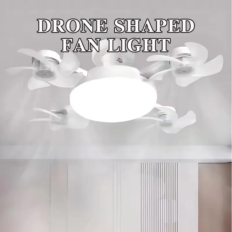 Smart Drone Fan Light Remote Control, 60w LED Four-Blade E27 Interface, Three-Color Dimmable, Wind Speed Adjustable, Quiet Energy-Saving Ceiling Fan Lamp, Led Lighted