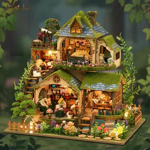 Enchanted Forest Adventure Miniature Scene Cabin 3D Three-dimensional DIY Assembled Scene House Villa Ornament Gift Forest Cabin Wooden Assembly Handmade Model Kit Home Decoration, Suitable for Adults Creative Birthday Gifts - Ideal for Easter