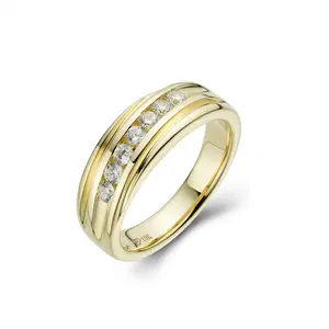 7 Stone Single Row Triple Grooved Wedding Band