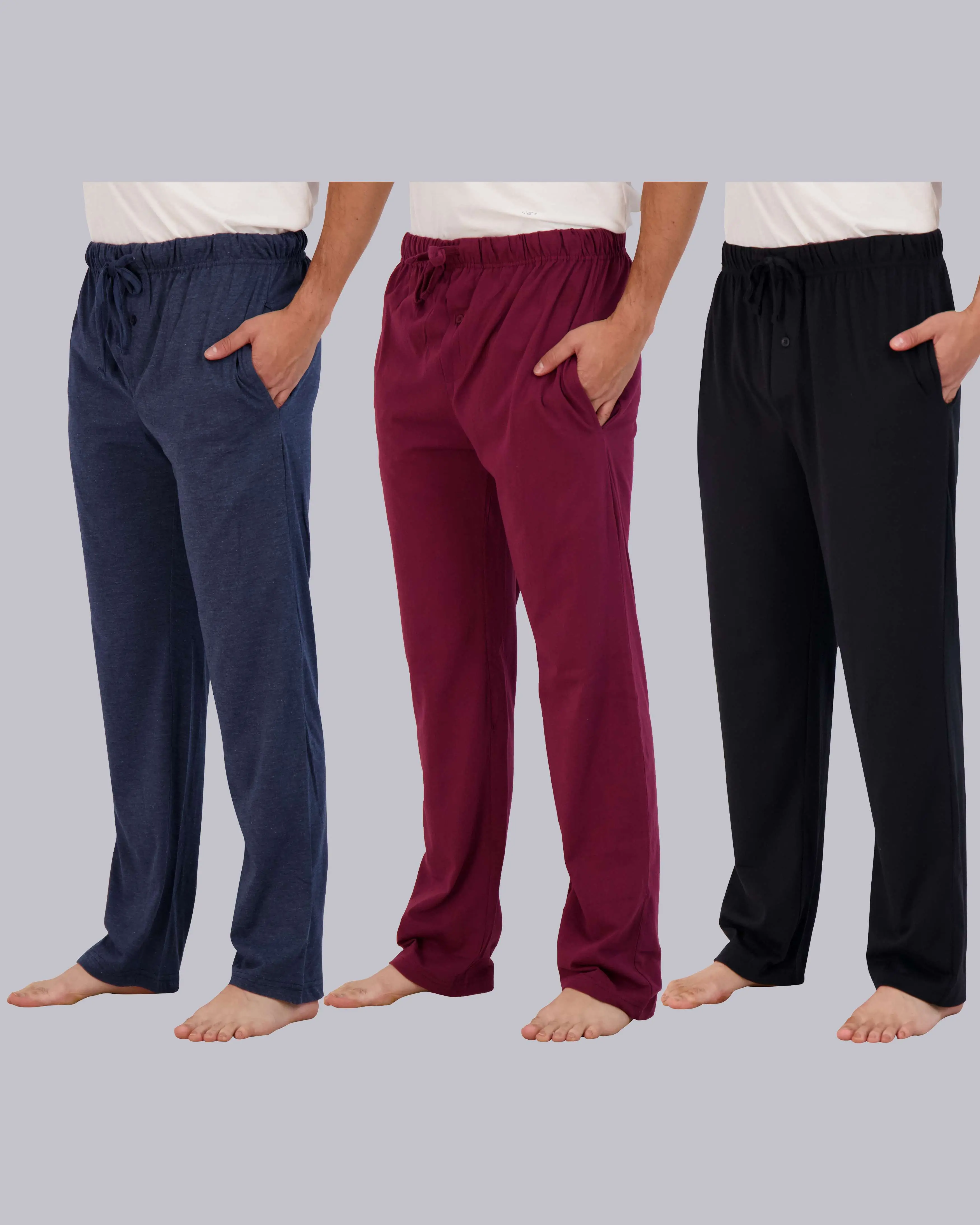 Real Essentials 3 Pack: Men's Cotton Pajama Pants Soft PJ Lounge Bottoms Loungewear Elastic Waist Pockets (Big and Tall)