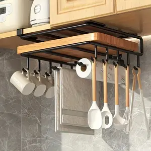 Stainless Steel No-Drill Kitchen Storage Rack, Space Saver Organizer, Hanging Cabinet Organizer, Cutting Board Holder, Napkin Dispenser, Pot Lid Storage