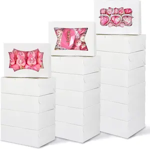 TOMNK 30pcs Cookie Boxes, 8x6x2.5 Inches 3 Style Windows Treat Boxes with Window for Treats, Chocolate Covered Strawberries, Muffins, Donuts