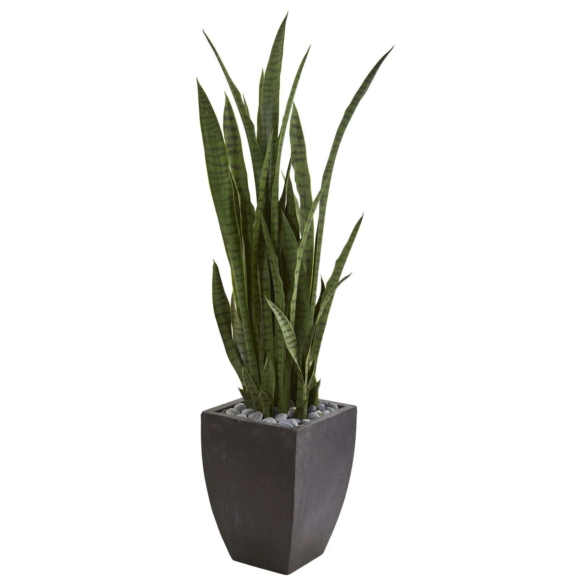 4.5ft Tall Synthetic Sansevieria with Black Planter, Life-Like Leaves, Artificial Faux Greenery, Decorative Botanical Aesthetic Home Decor Accent, 4.5 Feet Tall
