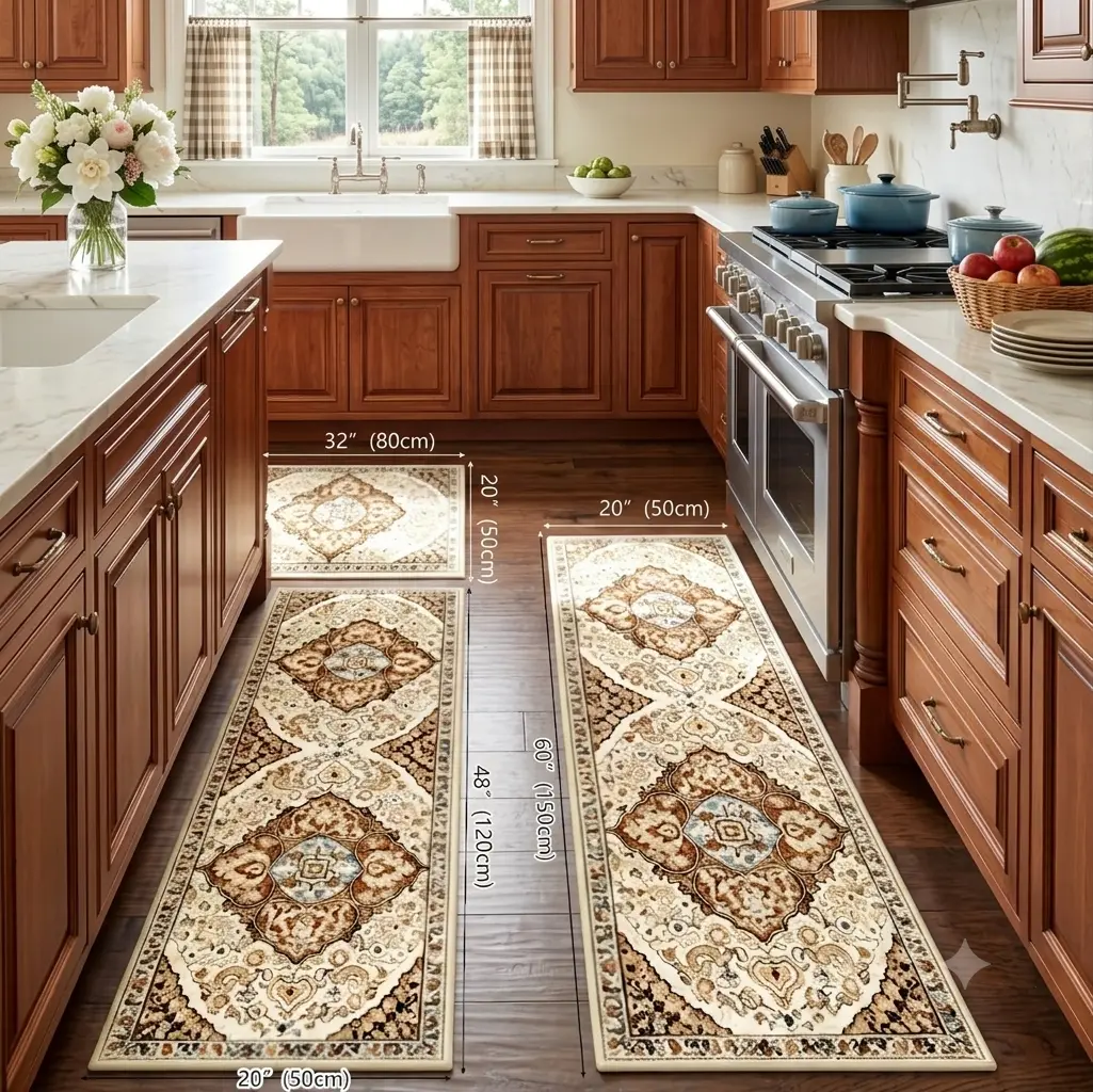 Azulia Home Farmhouse Kitchen Rugs Set of 3 (20"x24", 20"x30", 20"x48"), Non-Slip Washable Boho Kitchen Mats, Runner Rug for Floor, Kitchen, Laundry, Hallways