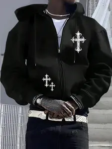 Spring and Autumn New Men's Jacket Cross Printed Pattern Zip Pocket Regular Large Size Travel Holiday Outdoor Camping Men's Top Clothes