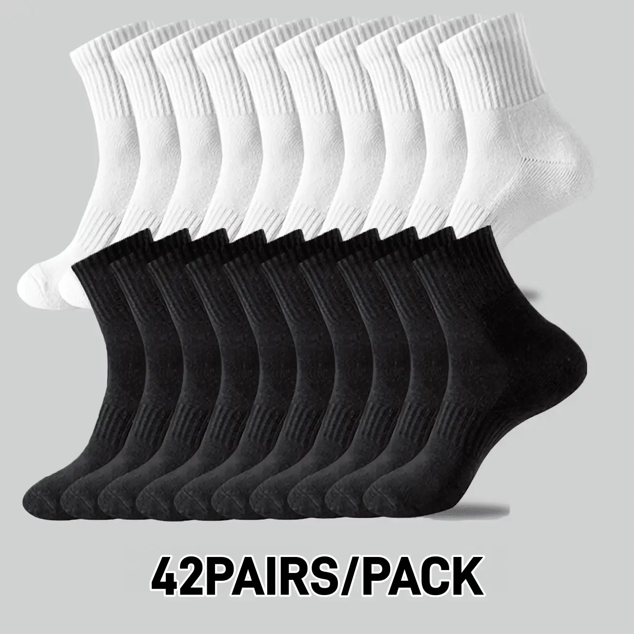Unisex Basic Stretchy Ribbed Soft Slouch Crew Socks, 42-Pack Black and White Minimalist Cotton Blend Socks, Comfortable Breathable for Everyday Wear, Athletic, Casual