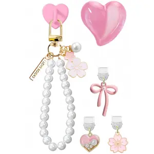 6PCS Charms Set Compatible with Kindle, Accessories Including Dust Plug Charm Type C/USB C, Charm Chain with Hook, Heart Grip Ho