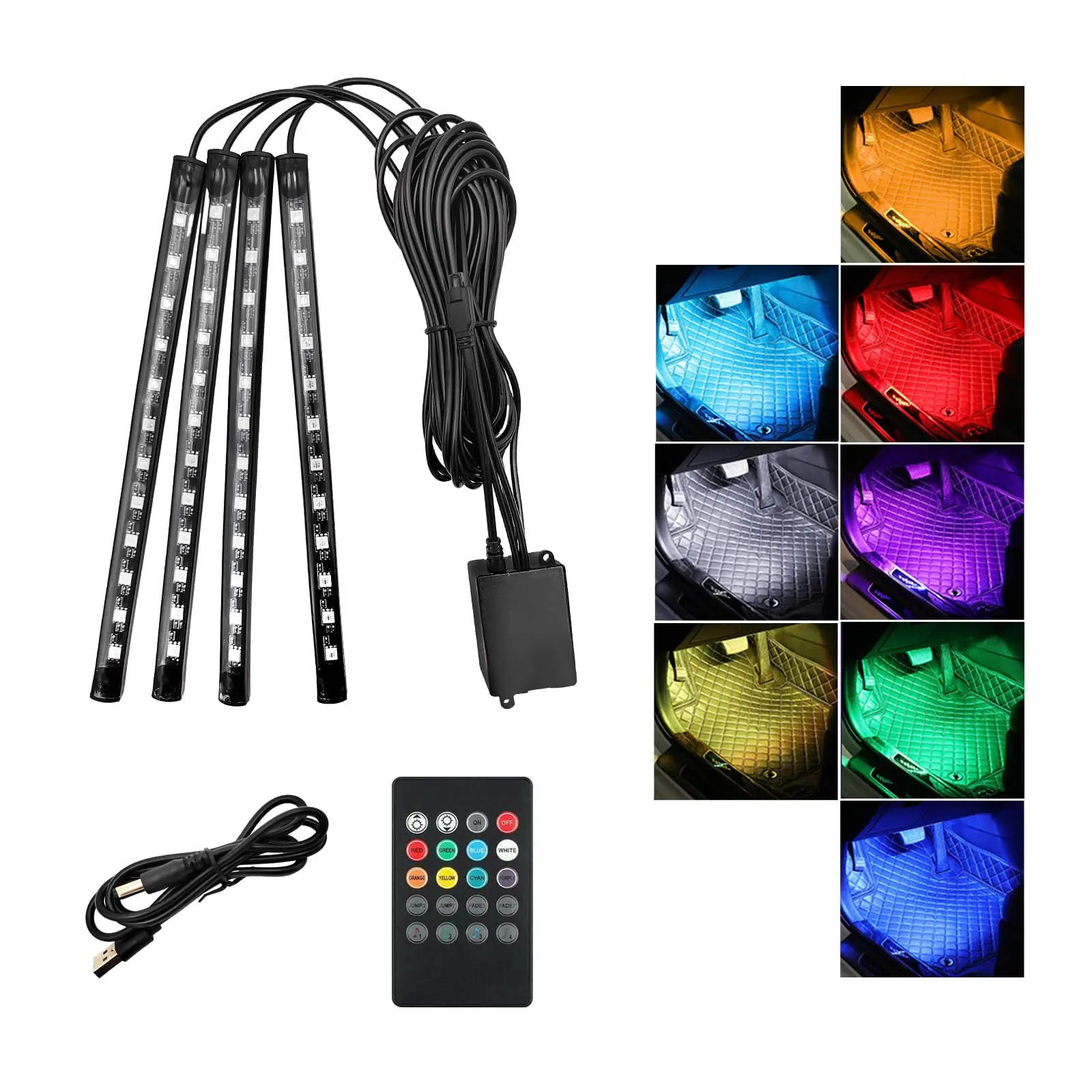250-LED RGB Car Decorative Light Kit - Multifunctional Ambient Lights, 16M Adjustable Colors and Brightness, 9 FX Modes, IP67 Rain-Safe, 12V Car-Ready, Dual Control Modes, Remote Control, Strong Adhesive Backs, Easy Installation for Vehicles, SUVs