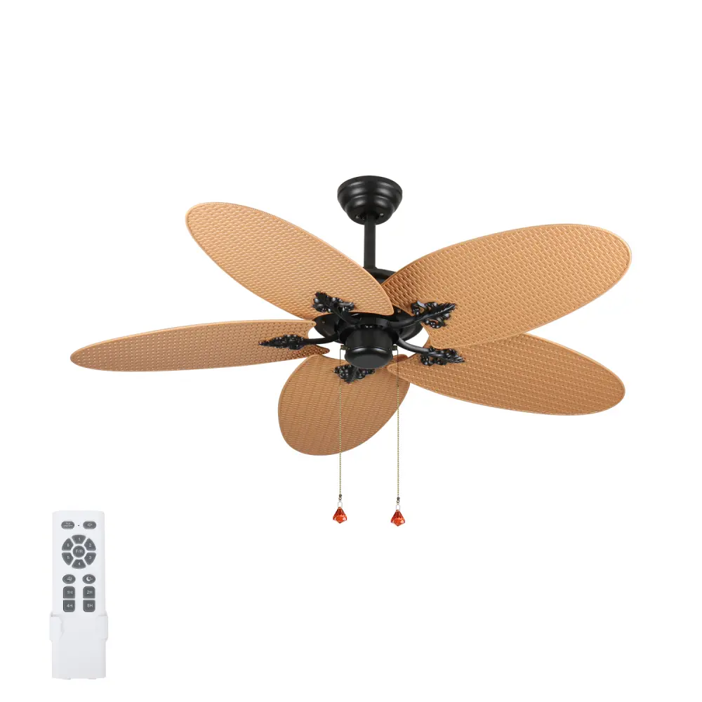 Palm Island 52-Inch Tropical Ceiling Fan - 5 Palm Leaf Pattern Blades, Indoor/Outdoor No-Light Fan, Pull Chain Control, Dual Mounting Options, Reversible, 3 Speeds, Ideal for Patios, Fits Various Height Ceilings