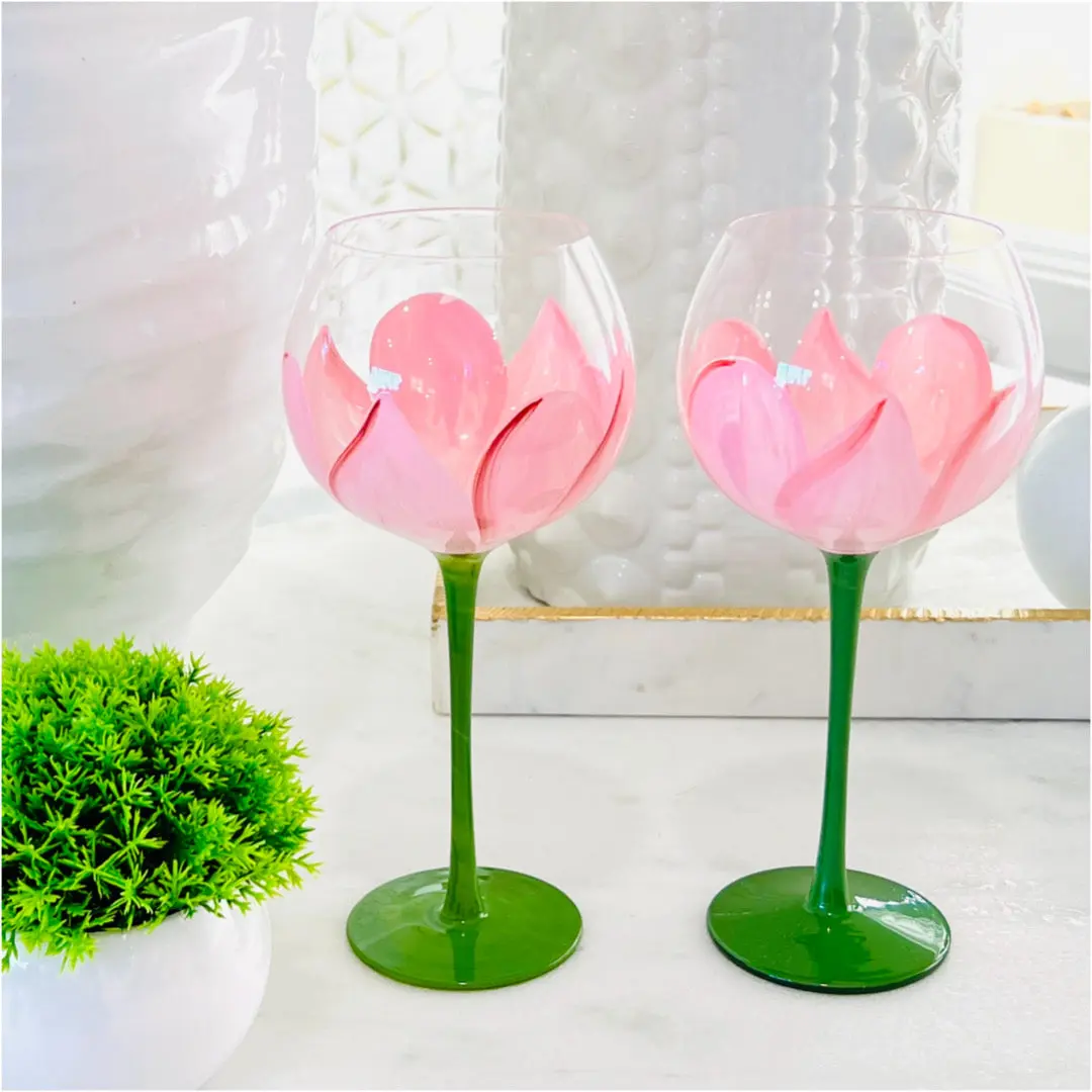 Hand Painted Tulip Wine Glasses