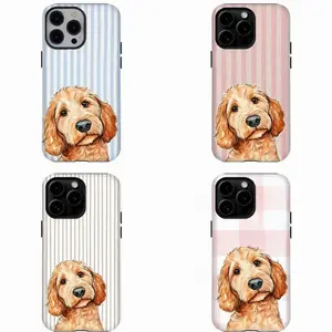 Cute Goldendoodle Blue Stripe Phone Cover for Dog Lovers Aesthetic  For iPhone 17 Pro Max 16 15 14 13 12 11 for Samsung S21 S22 S23 S24 S25 Phone Case|Tough Phone Case|Gift For Fans|Gifts for anime lovers OGU
