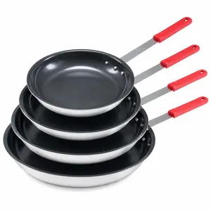 Heavy-Gauge Aluminum Non Stick Frying Pan Reinforced Nonstick Skillet with Red Handle Dishwasher Safe Oven Safe Kitchen Cookware