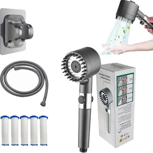 Multifunctional 9-Piece Pressure Showerhead with 3 Adjustable Speeds, One-Click Water-Stop Filter, Universal Interface, Hose Holder & Filter Element