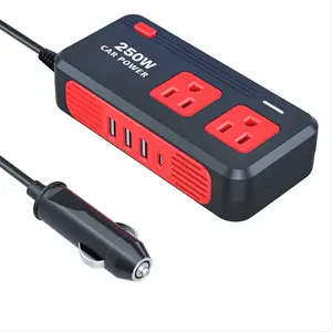 250W Car Inverter, 4-in-1 Car Charger with 20W USB-C & 4.8A Dual USB Port, Multifunctional Car Charger Adapter, Fast Charging Charger