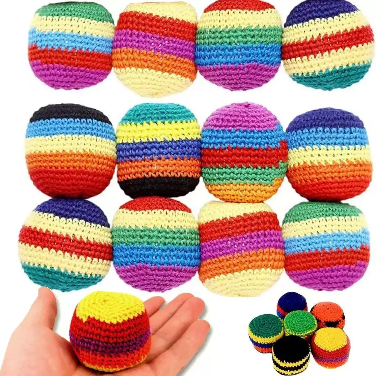 3/6PCS Handmade Crochet Hacky Sack Set - Boho Aesthetic Outdoor-Ready Footbag Juggling Balls, Coordination Skills Improvement Equipment, Unique Gift for Girls, Backyard Lawn Game Use