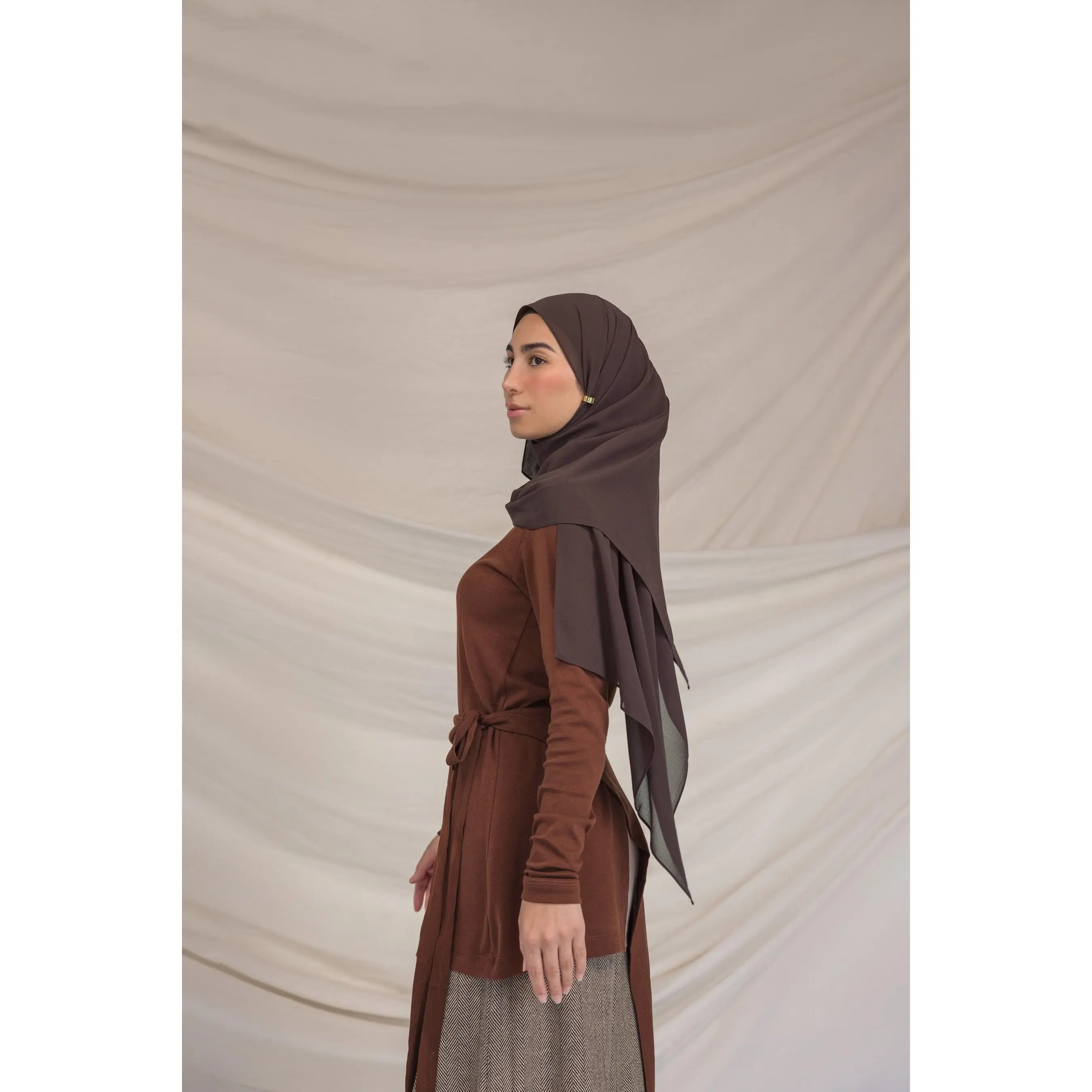 VELA Women's Chocolate Opal Chiffon Square Hijab, Modest Fashion Scarf
