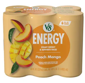 V8 Energy Peach Mango Energy Drink, 8 fl oz Can, 6 pack
