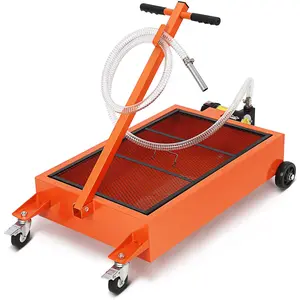Oil Drain Pan 15 Gallon Oil Drain Tank,57L Low Profile Oil Drain Pan,Oil Catch Pans for Changing Oil,Foldable Hand, with Pump, Hose, Swivel Casters for Car, SUV, Trucks Oil Draining Red