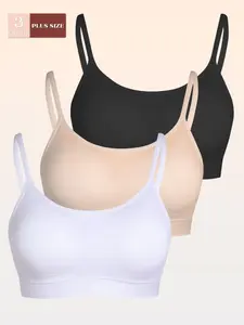 【Plus Size】 Solid Wireless Bra, Casual Comfy Breathable Adjustable Strap Bra, Women's Lingerie for All Seasons
