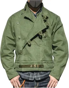 Men’s Tactical Green Military Jacket – Heavy-Duty Canvas Combat Coat with Asymmetrical Closure Menswear Tops Casual Cotton