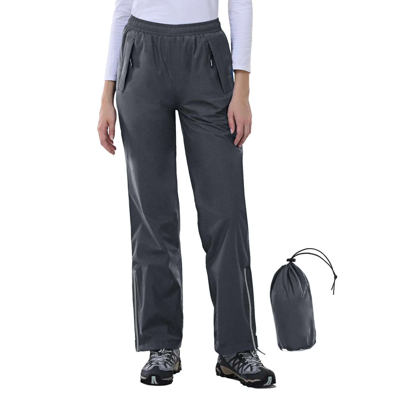 Outdoor Ventures Women's Rain Pants Packable Waterproof Hiking Pants Windproof Breathable Outdoor Rain Over Pants