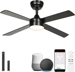 Yitahome 48 Inch Black Ceiling Fan with Lights and Remote,4 Blades, App Control, Modern Smart Ceiling Fan Compatible with Alexa for Indoor, Reversible Quiet Motor, Memory Function