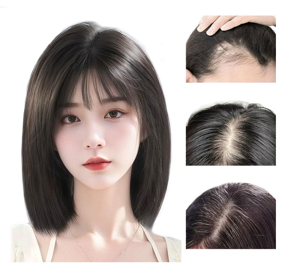 Real Human Hair Topper with Bangs – Volumizing High Root Lift Cover Gray Invisible Lightweight Top Piece for Women Thinning Hair