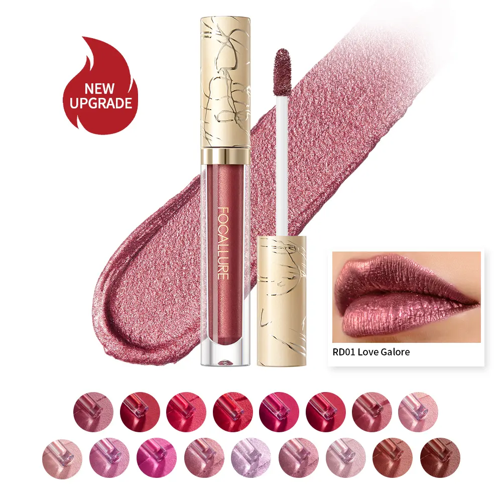 Focallure Glam Metallic Liquid Lipstick #RD01 Love Galore Metal Lipgloss Lightweight Smooth Cosmetic Long-lasting Waterproof