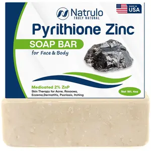 Pyrithione Zinc Soap Bar for Face & Body, 4oz | Medicated 2% ZnP Bar Soap Skin Therapy Cleanser for Acne, Rosacea, Eczema, Dermatitis, Psoriasis, Itching | Cleansing, Calming Facial Wash Made in USA