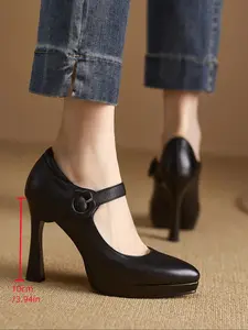 Women's Stiletto High Heel Shoes, Elegant Pointed Toe Buckle Design, Rubber Sole, Comfortable Wide Fit, Perfect for Nightclubs, Dates, Commuting, Office