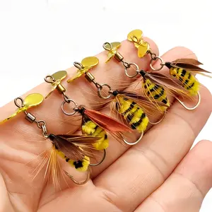 5pcs Bionic Fly Fishing Lures Carbon Steel Bee & Dragonfly Design Rotating Sparkle Foam Suitable for Trout Bass Hand-Tied Mixed Colors Fishing Lures Kit