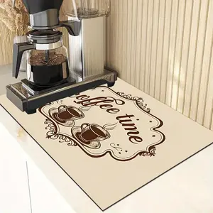 1PC Vintage Style "coffee time" Pattern Coffee Pad - Quick-Drying, Multifunctional Household Placemat Kitchen and Dining Home Mat, Perfect for Espresso Machines, Coffee Bar Accessories