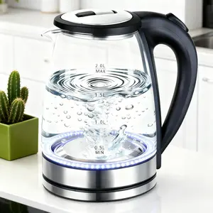 2.0L Electric Glass Kettle 110V 1500W Rapid Boiling Borosilicate Glass Auto Shut-Off LED Light Cool-Touch Handle BPA-Free Perfect for Back-to-School & Home Use