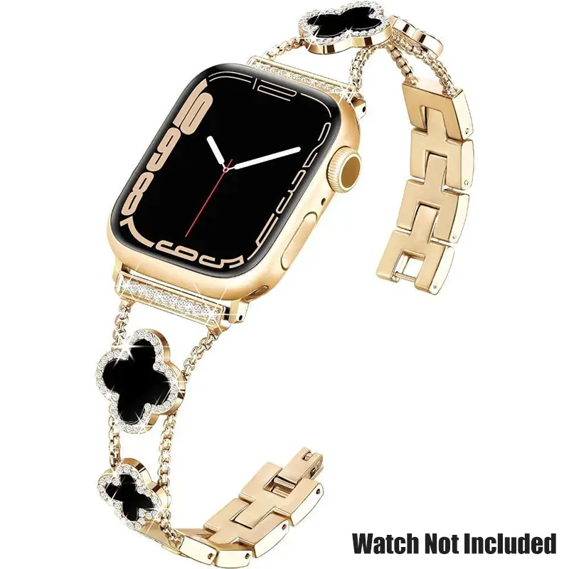 BUREI Black Shell Clover Slim Metal Bracelet for Apple Watch  Business  Dressy Strap Compatible Ultra 2UltraSeries 101SESE2 3849mm Women Wa