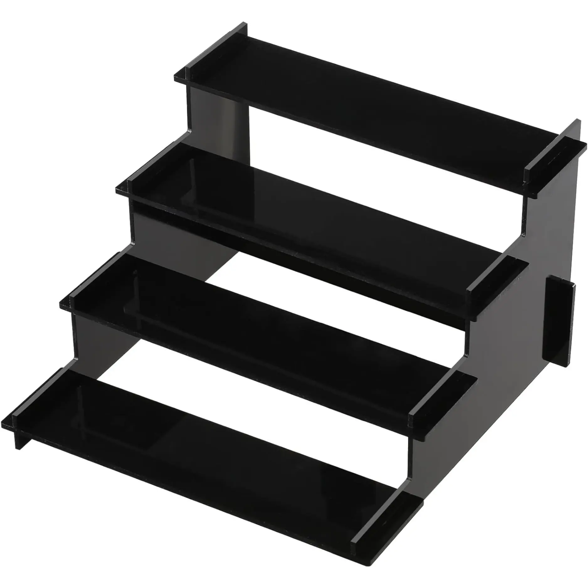 4-Tier Black Acrylic Display Riser Stand - Home Organizer Rack for Collectors, Funko POP Figures, Room Decor, Cologne Stand, Cupcake Shelves, Gifting