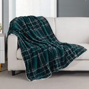 Mocassi Plaid Sherpa Throw 50" x 60" Flannel Fleece Sherpa Back Plaid Pattern Throw Blankets