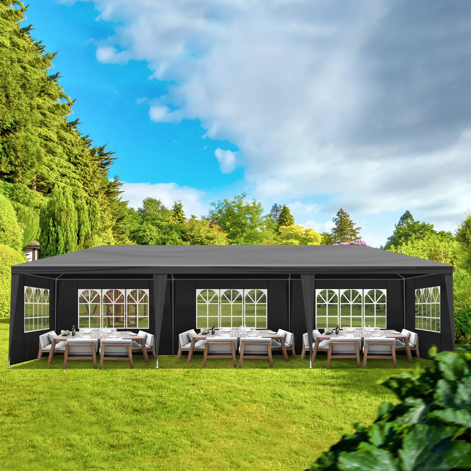 10X20/30 Ft Black Outdoor Event Canopy Tent, Detachable Side Panels With Clear Windows Waterproof Party Gazebo For Backyard Gathering, Beach Vendor Booth, Holiday Celebration & Outdoor Catering Service