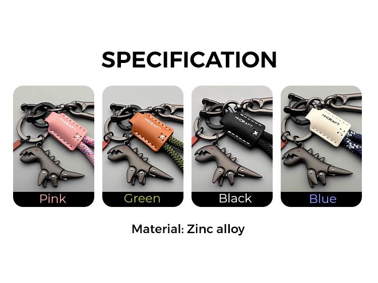 Weseecase Premium Metal Dino Keychain Retro Braided Rope & Leather Key Ring for Car Keys & Bags Durable & Stylish Accessory