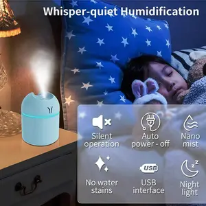 Portable Mini Humidifier, 250ML Compact Humidifier, Triple Function Colorful Humidifier + Night Light + Car Humidifier, USB Travel Humidifier