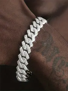 Hip Hop Street Rhinestone Men's Bracelet, Stackable Bracelets, Iced Out Bling Cuban Necklace, Casual Alloy Charm Chain Link unisex jewelry, Valentine's Day Gift