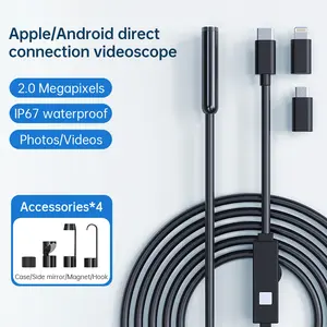Endoscope Camera with Light Source, 2-Megapixel HD Resolution Endoscope Tool, Equipped with 8 Adjustable LED Lights, Endoscope with Semi-Rigid Snake-Like Camera, Inspection Endoscope Compatible with iOS and Android Systems — 16.4-Foot Single-Lens Model