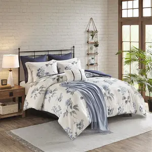 212 MAIN Blue 100% Polyester Printed Seersucker Hypoallergenic Quilt Bedding Set - 7-Piece Reptile & Amphibian Decoration, Farmhouse Home Decor, Includes Throw Blanket, King & Cal-King Size
