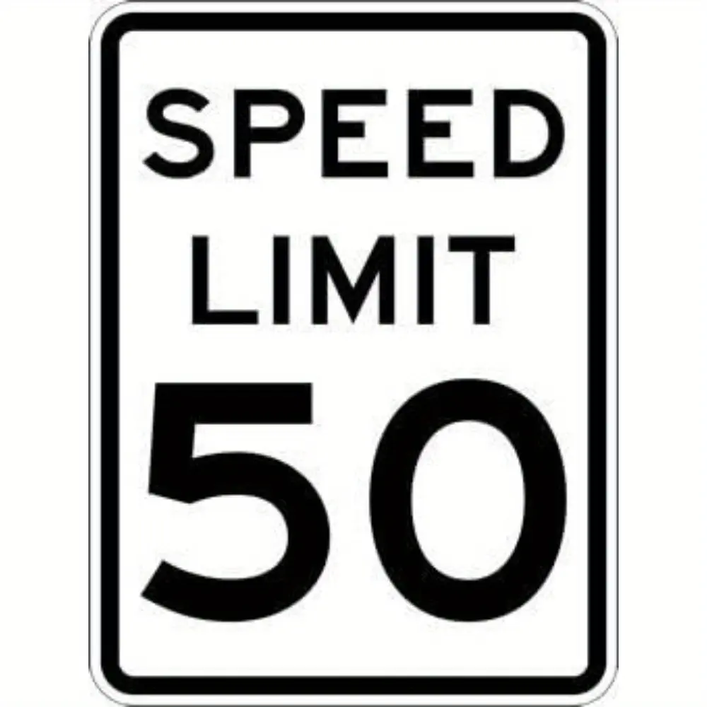1pc 8x12 Inch Aluminum 50 MPH Speed Limit Sign - Contemporary High-Contrast Black & White Design, Weather-Resistant Indoor/Outdoor Use, Easy Pole Mount for Traffic Safety & Home/Commercial Decor, Outdoor Signage |   Contemporary Design |   Easy Mount Sign