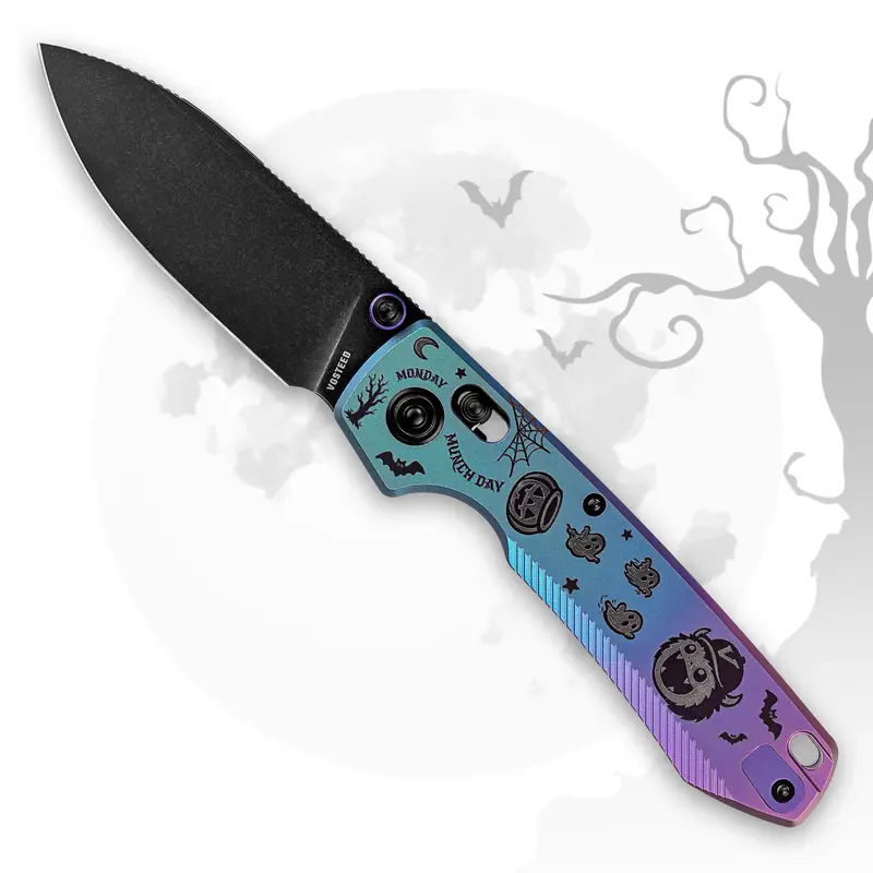 Vosteed Munch Munch Halloween Edition EDC Folding Pocket Knife - 14C28N/154CM Drop Point Blade - G10/Titanium Handle - Porcupine & Raccoon TiSlim - Limited Halloween Collection