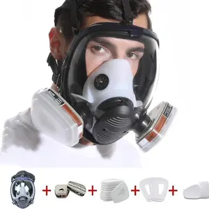 17 in 1 Full Face Organic Vapor Respirator, 1 Set Protective Eye & Nose Shield with Anti-fog Lens & Adjustable Strap, Industrial Grade Respirator, Reusable Respirator Mask