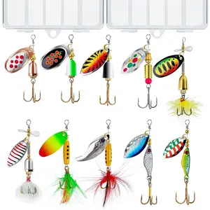 Fishing Spinner Baits  Freshwater and Saltwater, 10pcs Rooster Tail Fishing Lures & Spinning Spoons, Hard Metal Baits  Bass Trout Salmon with 2 Tackle Boxes