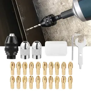 A Set of 25/15 Pcs Drill Chuck Collet for Dremel,0.8-3.2mm Shank Replacement 4486 Rotary Tool,Keyless Quick Change Chuck Accessory with Replacement 4485 Brass Collet Metal Nut,Tools & Hardware